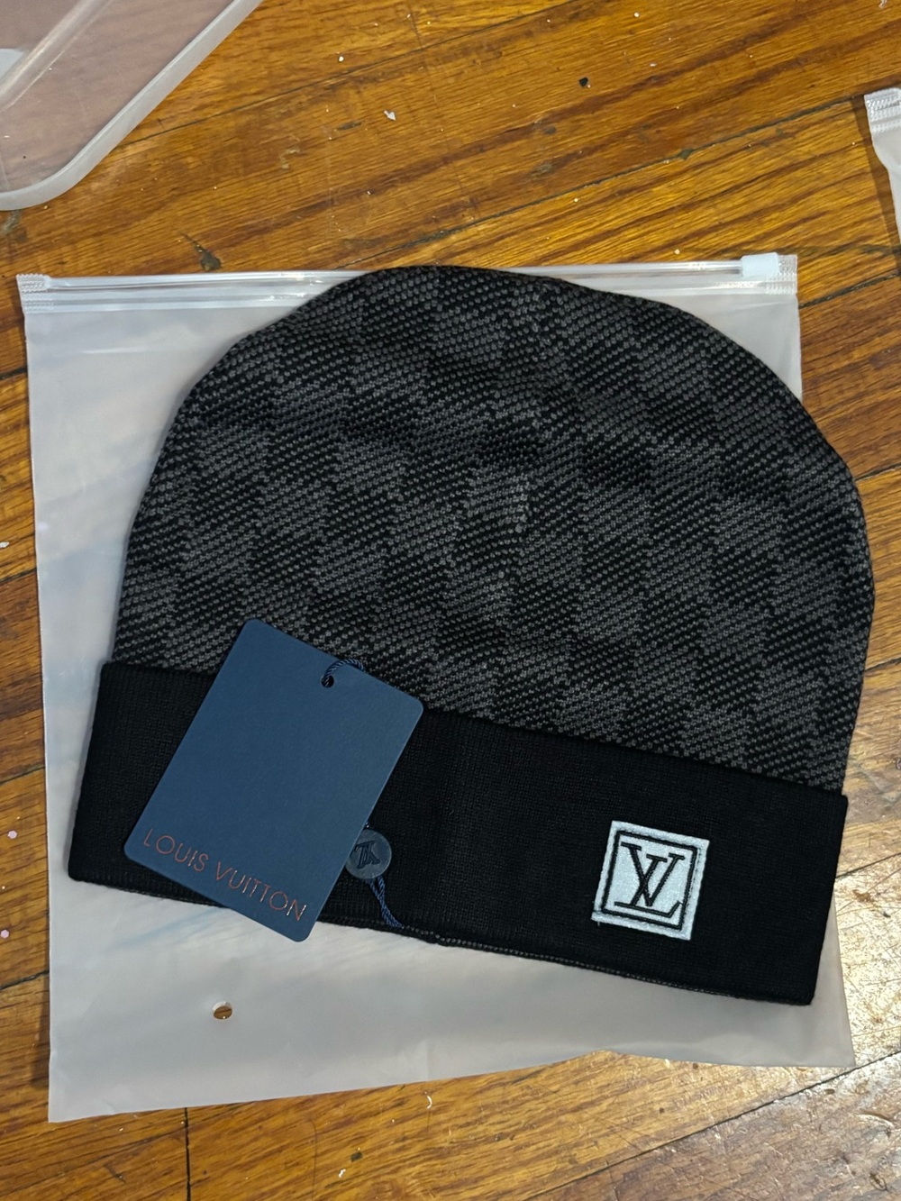 Louis Vuitton Black/Grey Checker Beanie Hat